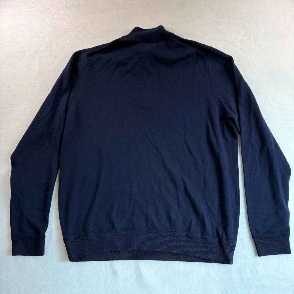 JWN Nordstrom Mens 1/4 zip Italian Merino Wool Pullover Sweater L Blue Preppy